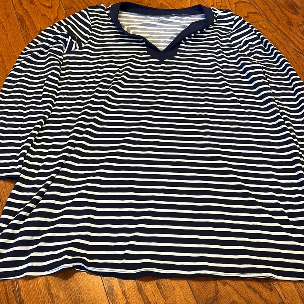 Land’s End navy and blue striped blouse
